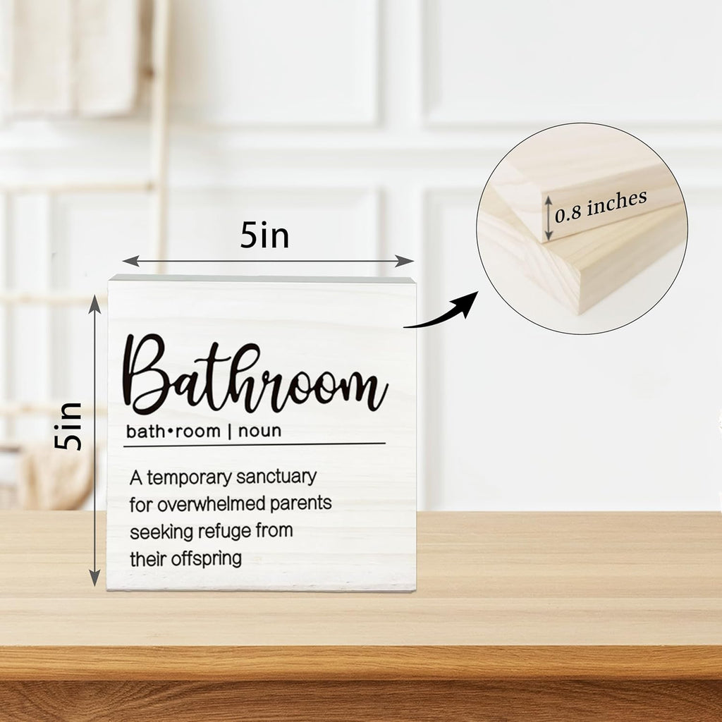A Temporary Sanctuary For Overwhelmed Parents Wooden Sign - Funny White Block Plaque Desk Decoration-5x5 inches Rustic Wood Block Gifts For Friends Family-Bathroom Tabletop Favors & Supplies-A02