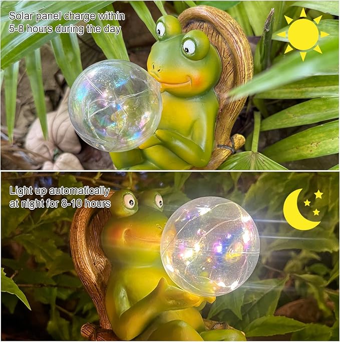 Funoasis Garden Outdoor Frog with Solar Powered Lamp Unique Gifts for Mom Outside Decor for Lawn Balcony Home Ornaments