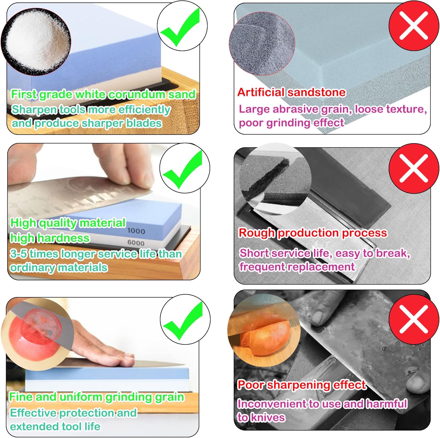 Whetstone Knife Sharpening Stone Kit: Double Straight Chef Sharpener Set - 200/800 1000/6000 Coarse Fine Grit kitchen Professional 2 Sided Honing Wet Stones Slip-Resistant Bamboo Base and Angle Guide