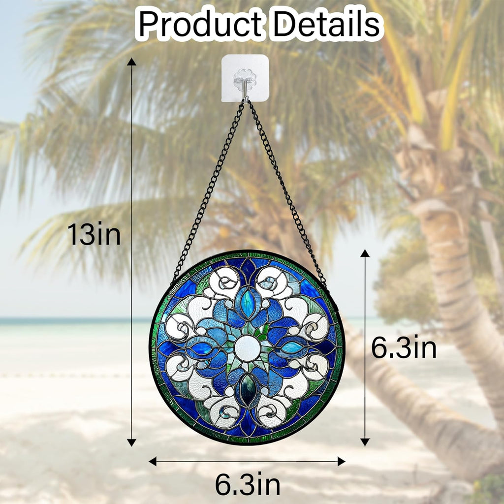 Stained Glass Window Hanging, Boho Style Sun Catchers Diamond Glass Panel Hangings Tiffany Suncatcher Decor for Birthday for Women, Men, Wife, Aunt, and Mom 6.3 in