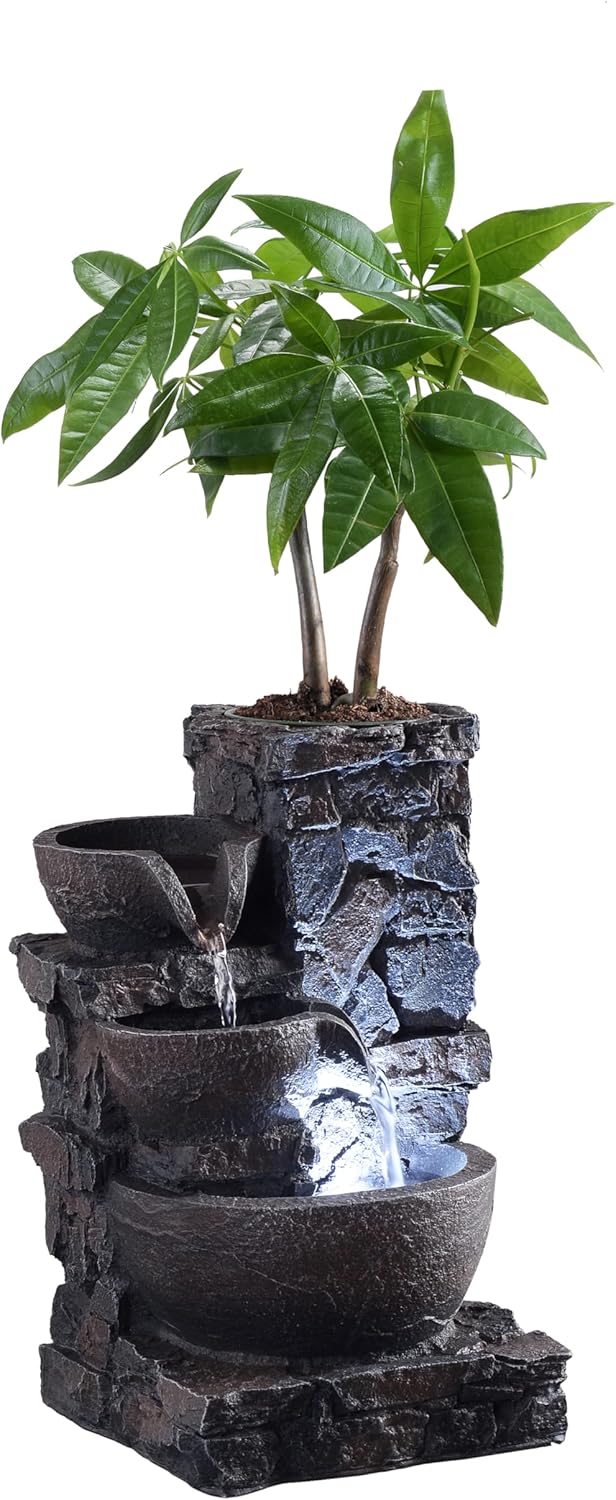Indoor Tabletop Fountain Waterfall Meditation Exquisite Meditation Desk Water Decorative Zen Fountain Office and Home Decoration Grow Plant/Herbs by Yourself