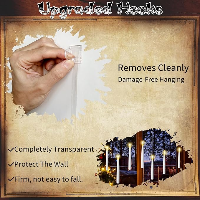 12pcs Floating Candles with Wand, Magic Hanging Candles, Flameless Candles with Magic Wand Remote, Battery Operated Hanging Window Candle, 6.1" LED Electric Candles for Christmas Halloween Decorations