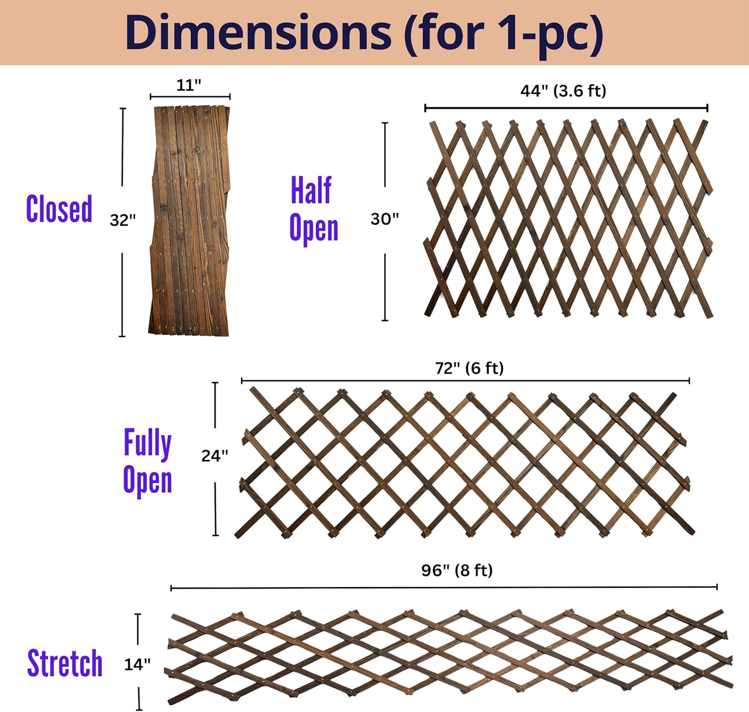 ShopLaLa Garden Fence - 2 Pack, Total 12ft (L) Wooden Lattice Flower Edging for Yard Lawn Landscape Patio Outdoor Decor, Expandable Plant Trellis Decorative Fences and Gates, Animal Barrier for Dogs