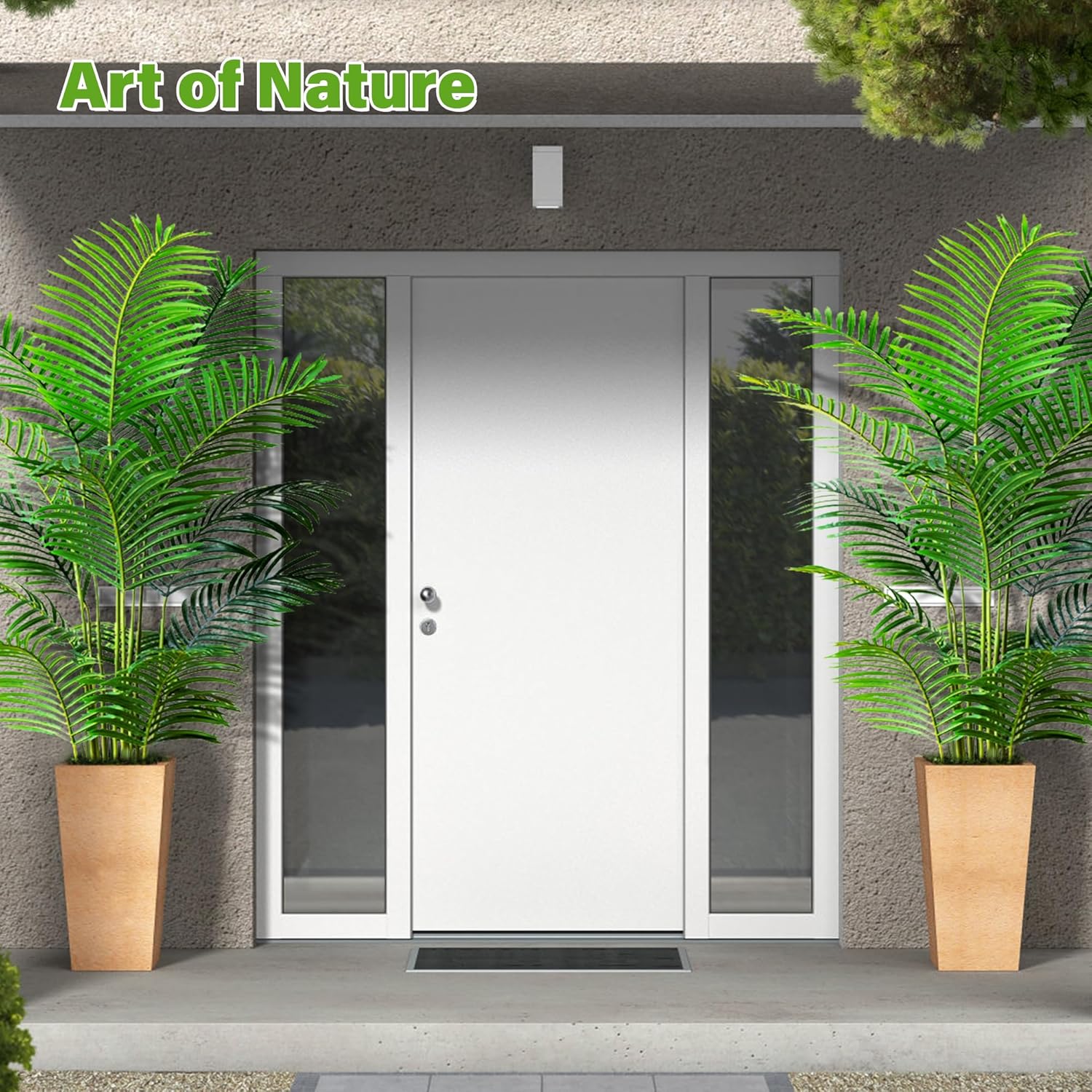 KOL 6ft 2-Pack Artificial Areca Palm Plant in Pot, Fake Tropical Cane Palm Silk Tree Indoor Outdoor, Dypsis Lutescens Plants, 70in Lifelike Faux Silk Plant Home Garden Decoration, Housewarming Gift