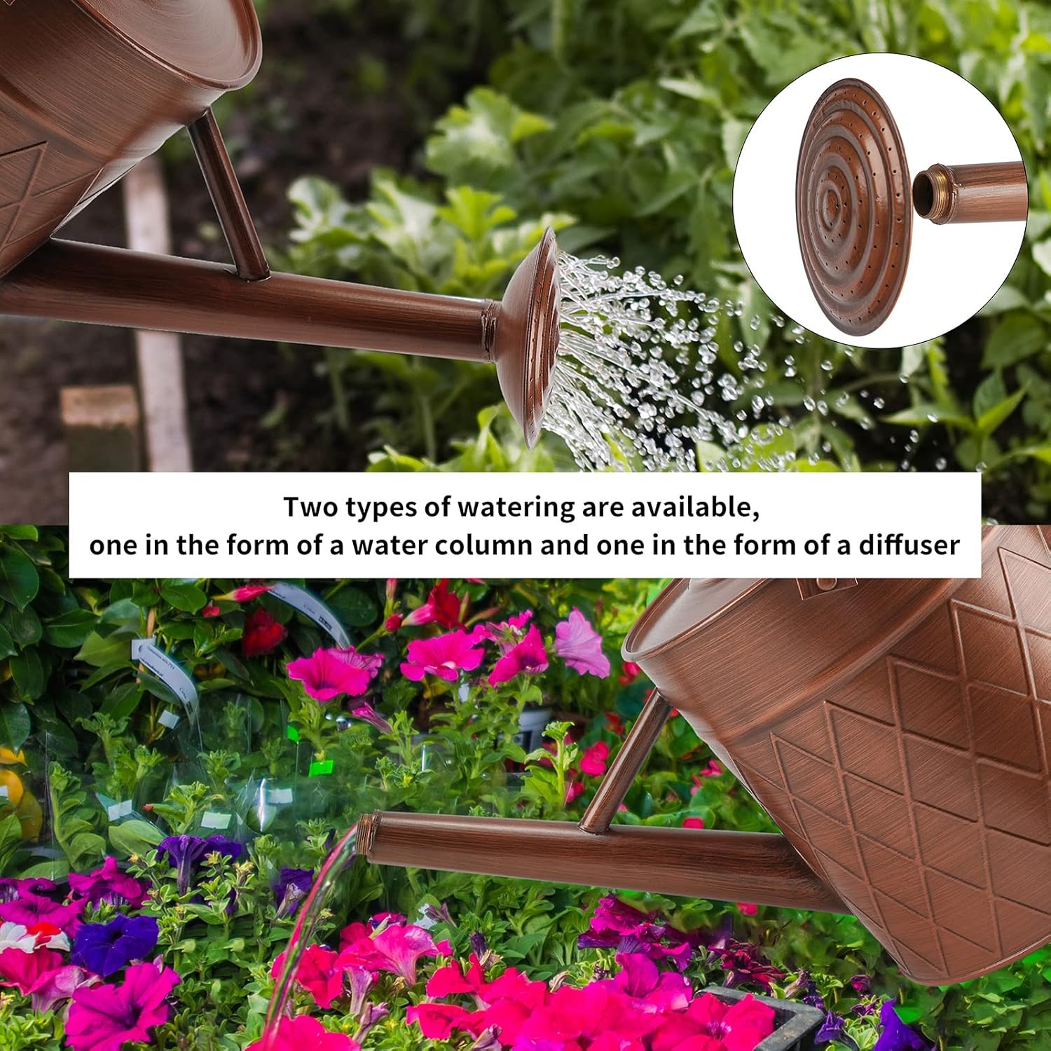1.75 Gallon Outdoor Metal Watering Can for Garden Plants,Copper Color Watering Can with Removable Spray Spout, Ideal for Outdoor Use (Copper)