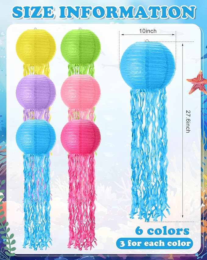 18 Pcs Jellyfish Paper Lanterns Mermaid Birthday Decorations Hanging Lantern Lamps for Ocean Theme Decor Under The Sea Party Supplies