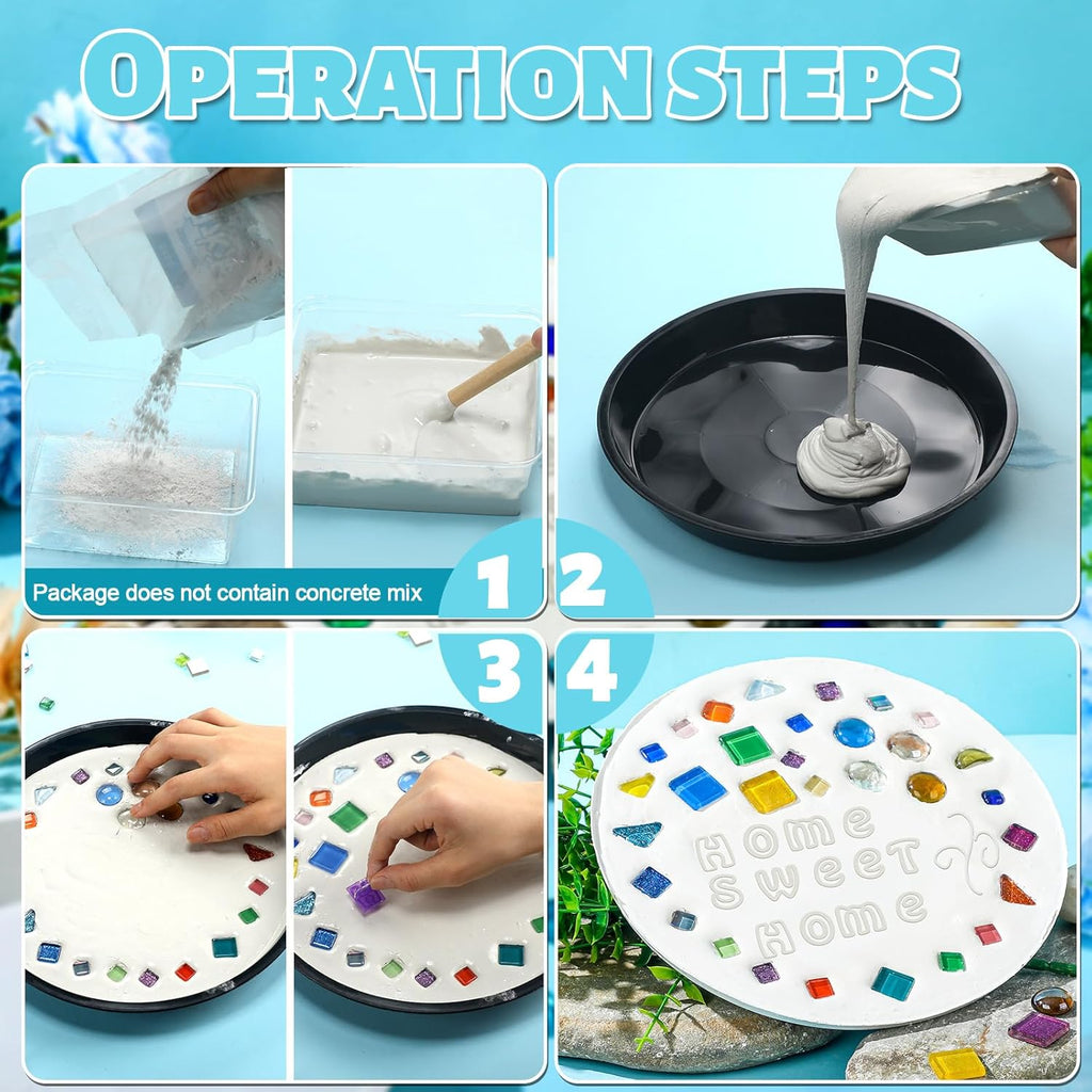 5 Pcs 3 Size Stepping Stone Kit for DIY Outdoor Garden Stepping Stone Includes Cement Molds Mosaic Tiles and Concrete Letter Stamps No Concrete Mix(Black)