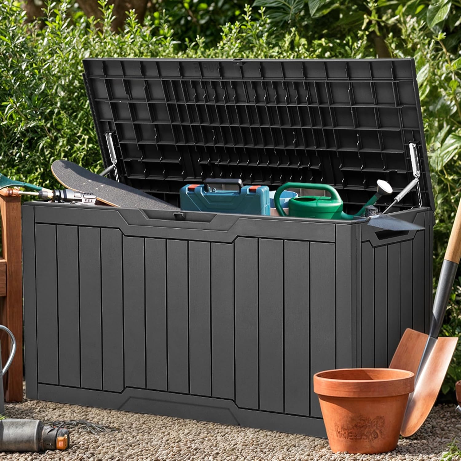 YITAHOME 100 Gallon Outdoor Storage Box, Large Water Resistant Resin Deck Box, Indoor Outdoor Lockable Storage Container for Patio, Garden, Cushions, Tools, Equipment (Dark Gray)