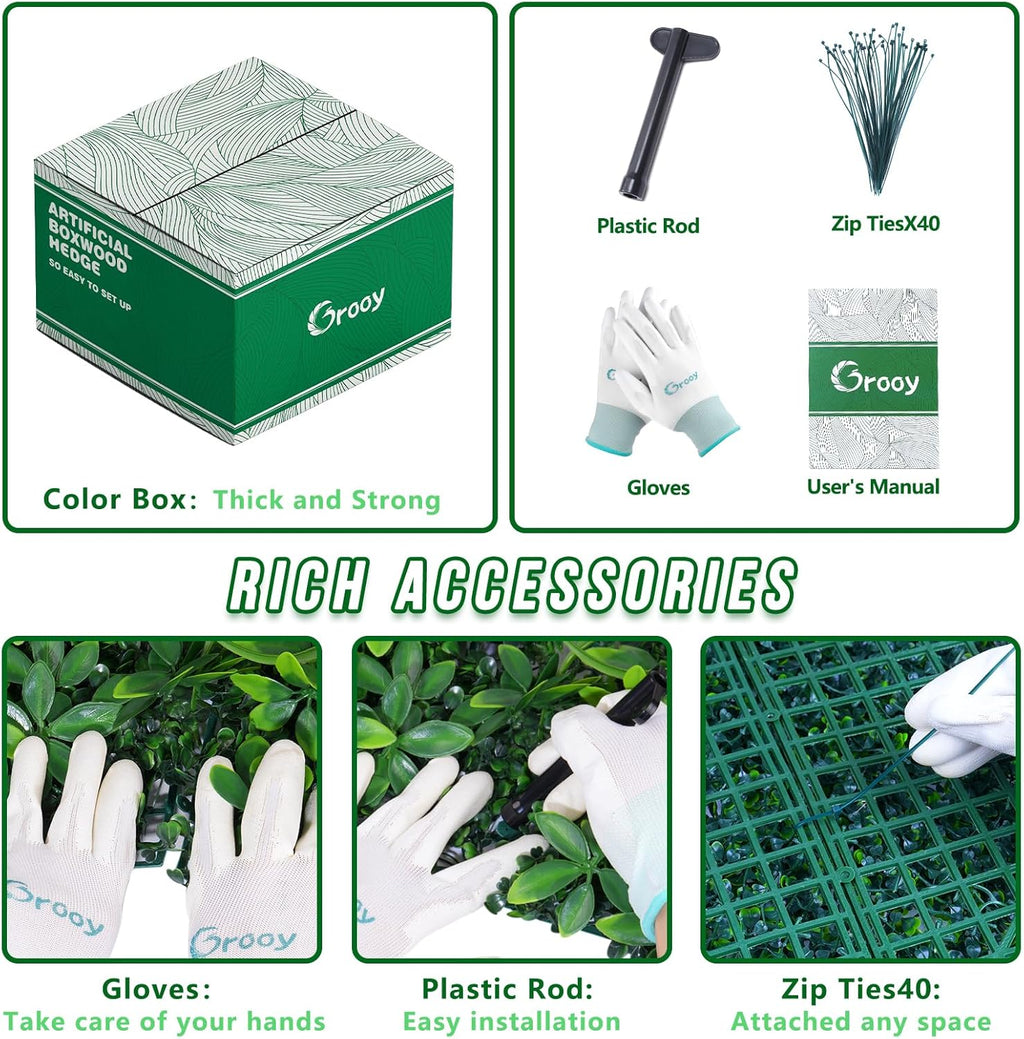 Grass Wall 20"x20" Pack of 16, Artificial Boxwood Panels, Privacy Hedge Fence Screen with UV Protection, Greenery Backdrop for Indoor Home Wedding Decor and Outdoor Garden Backyard