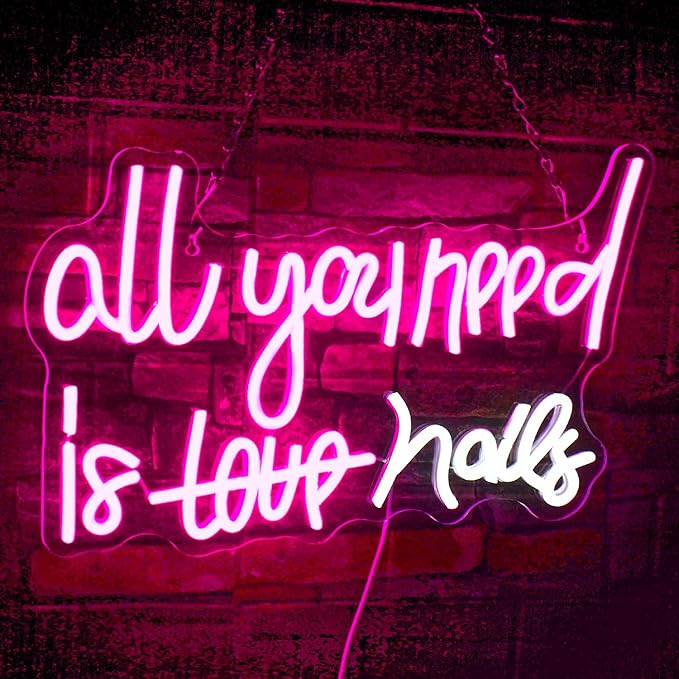 WLHOPE All You Need is Nails Neon Sign, Nail Neon Signs for Wall Decor, Pink Led Signs USB Connectivity Nails Light Up Signs for Bedroom Home Bar Girls Room Beauty Shop Nails Room, Gift for Girls