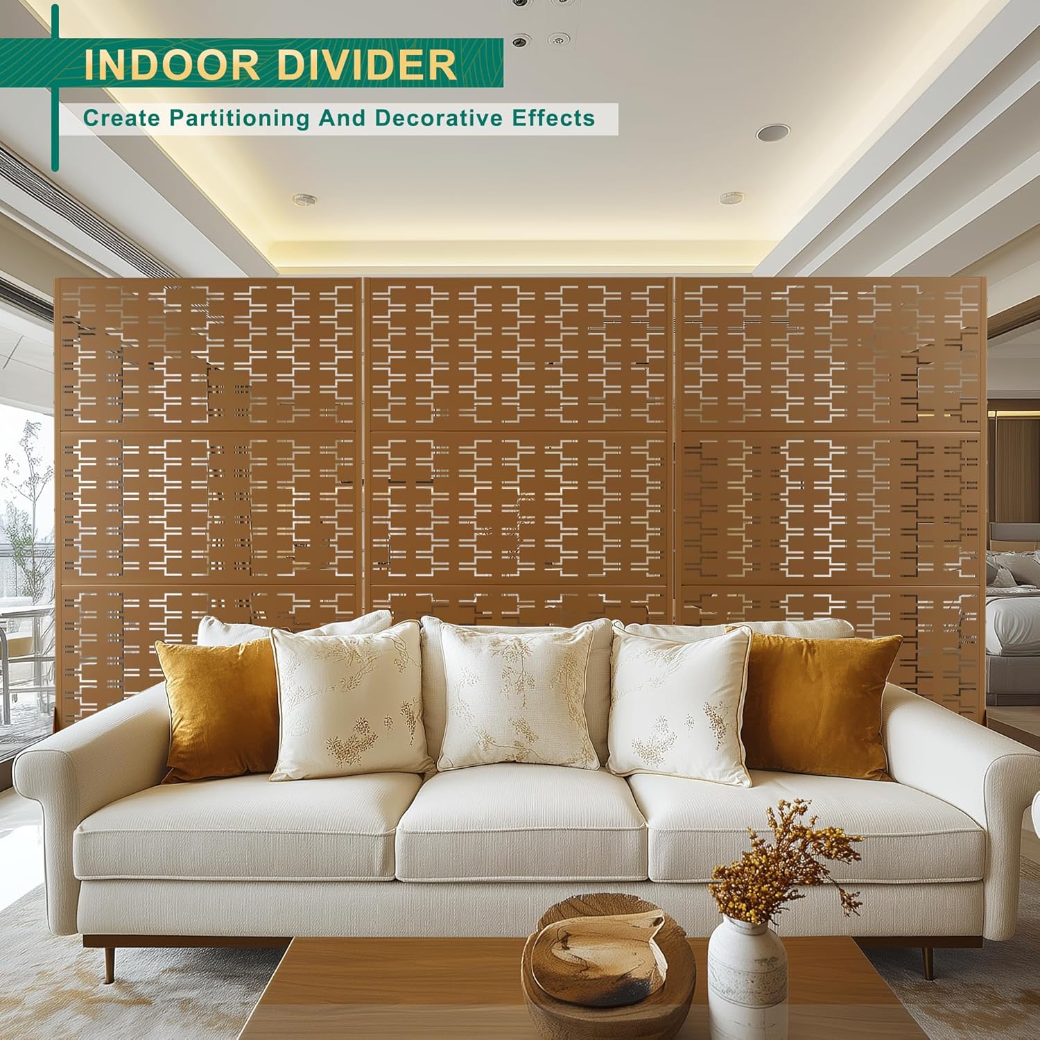 72" H×47" W Metal Privacy Screen Outdoor Privacy Screen Freestanding, Outdoor Privacy Screens and Panels for Patio Lawn Deck(Consists of 3 Panels)