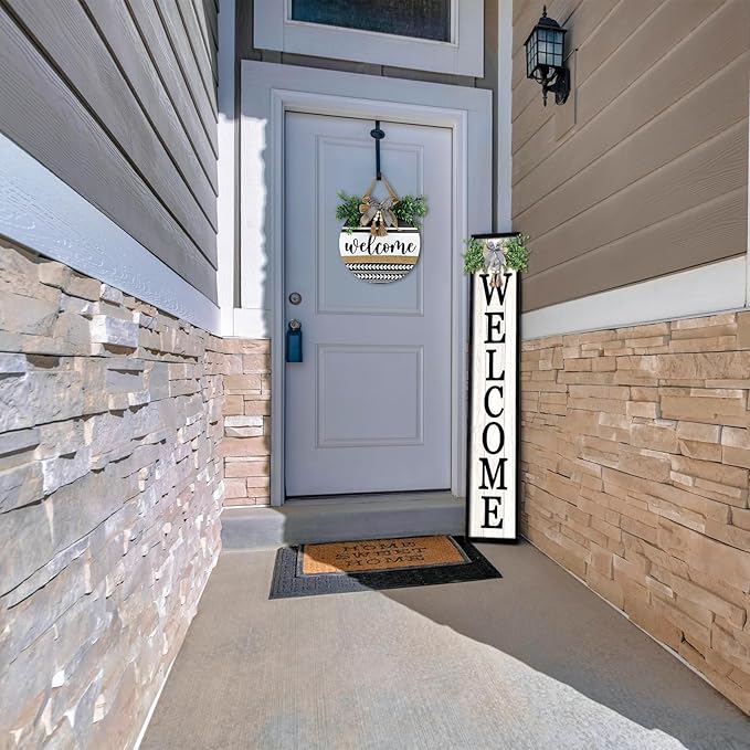 Surfapans Welcome Sign for Front porch Standing 45"X9"Large Wood Frame Outdoor Tall Welcome Signs Vertical Decor for Farmhouse Rustic Home Modern Outside Front Door Wall Decorations (Black)