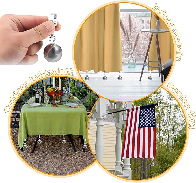 10 Pack Heavy Duty Curtain Weights for Outdoor, Stainless Steel Drapery Clip Keepping Curtain Panel Straight, Keep Outdoor Curtain Flag from Waving, Help Weigh Down Sun Curtain Tablecloth Garden Flag