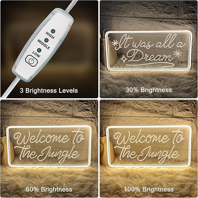 Welcome to the Jungle Neon Sign, Neon Light Sign for Wall Decor Dimmable Warm White LED signs for Bedroom Home Birthday Party Wedding Engagement Garden Man Cave Decor USB Powered