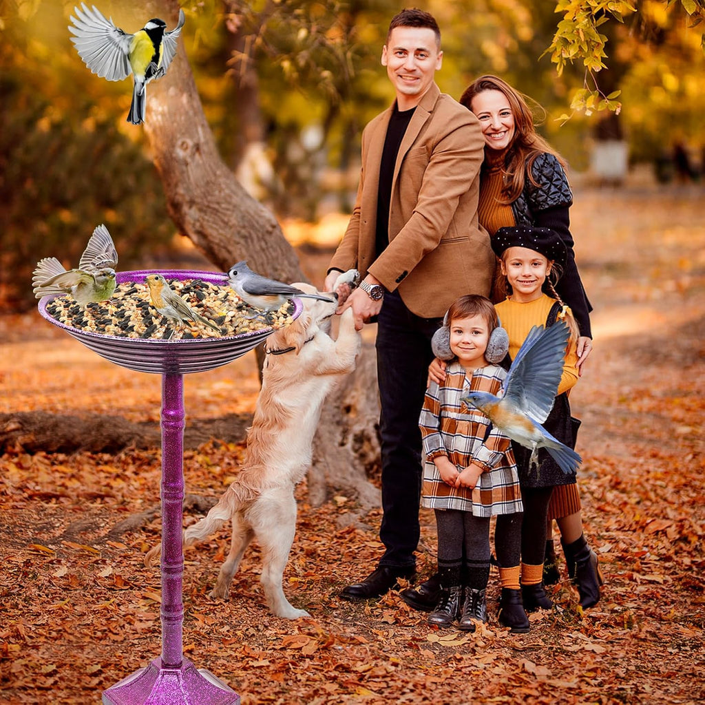 Metal Bird Bath for Outdoors, 28.4" Freestanding Garden Metal Birdbaths with Stable Upgrades Stake, Easy to Clean Birdfeeder for Outside Garden Yard Lawn Decor(Gradient Purple)