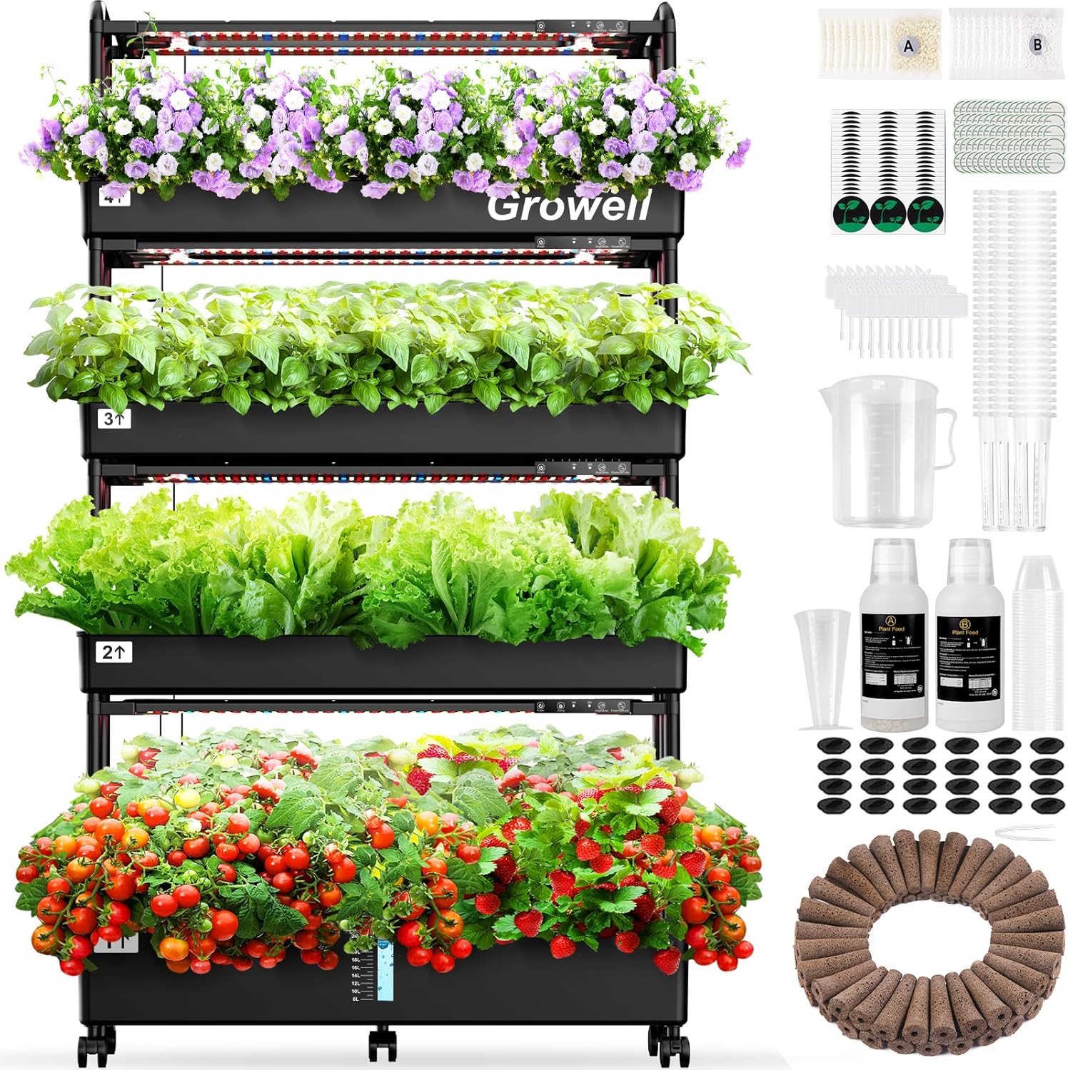 Growell Large Hydroponics Growing System Kit, 120 Pods Vertical Hydroponic Garden with 2 Light Modes Grow Light, Auto Circulating Water System, 48L Indoor Gardening System for Herb Vegetable Fruit
