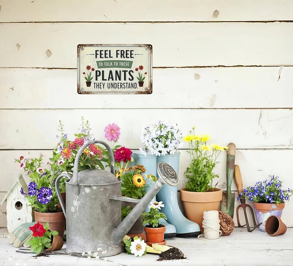 Bestylez Garden Gifts Feel Free to Talk with These Plants They Understand Vintage Gardening Signs for Home Garden Greenhouse Living Room Bedroom Yard Outdoor Decor 8X12 Inch (3373)