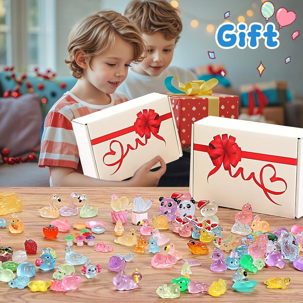 130pcs Luminous Mini Resin Animals Figures to Hide Miniature Figurines Glow in The Dark for Miniature Fairy Garden Accessories Micro Landscape Aquarium Ornaments Kit Dollhouse Decor Crafts