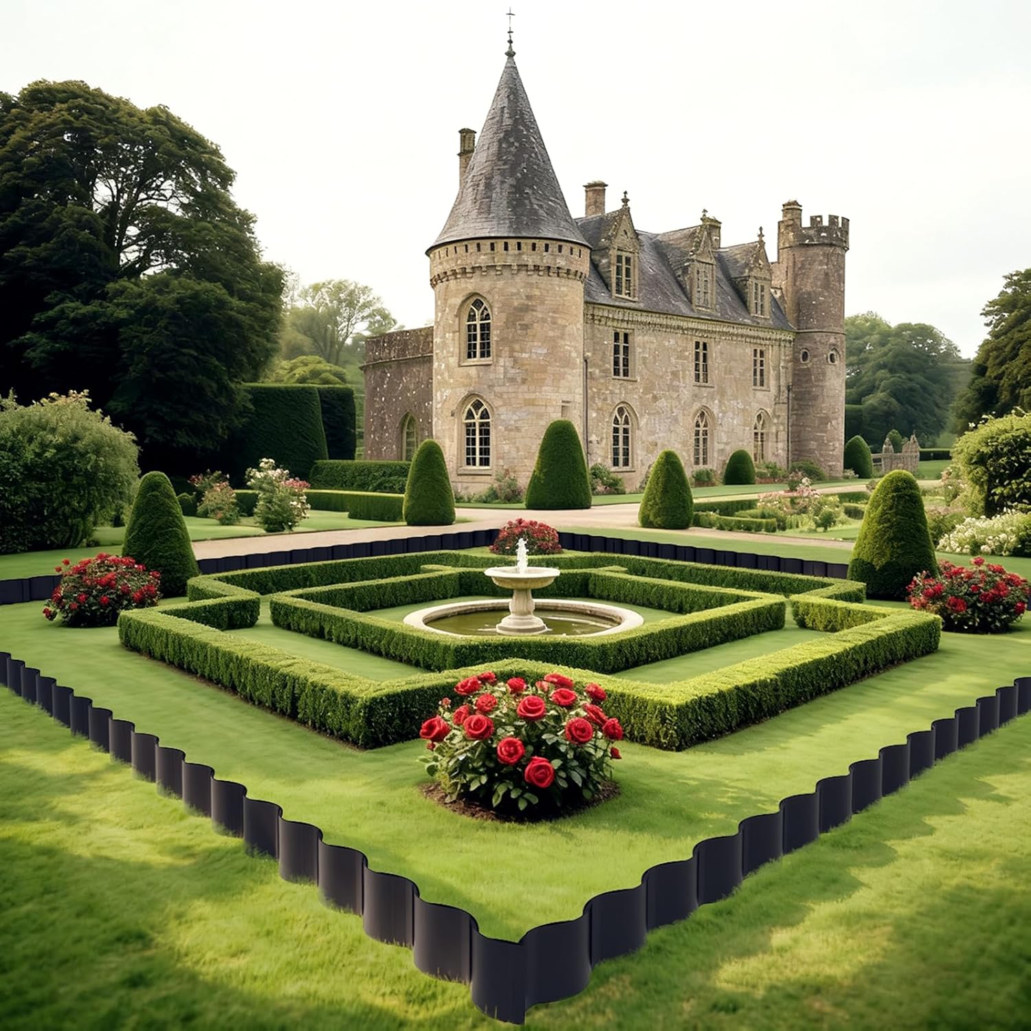 Mars Villa Landscape Edging 10FT, Interlocking Landscape Edging 5.9in Flowerbed Border Edging Plastic Flexible Flower Bed Lawn Edging for Outdoor Pathway, with Stakes（Black, 8PCS）