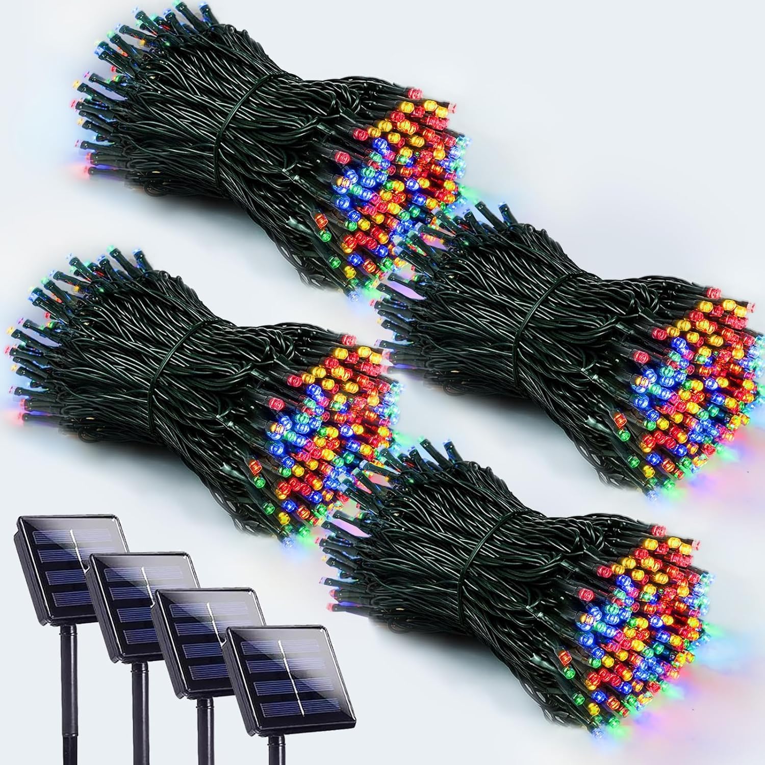 4 Pack 400 LED Solar Christmas Lights Outdoor, Solar String Lights for Outside with 8 Lighting Modes, Waterproof Green Wire Solar Powered Tree Light for Xmas Party Yard Garden Decorations (Multicolor)