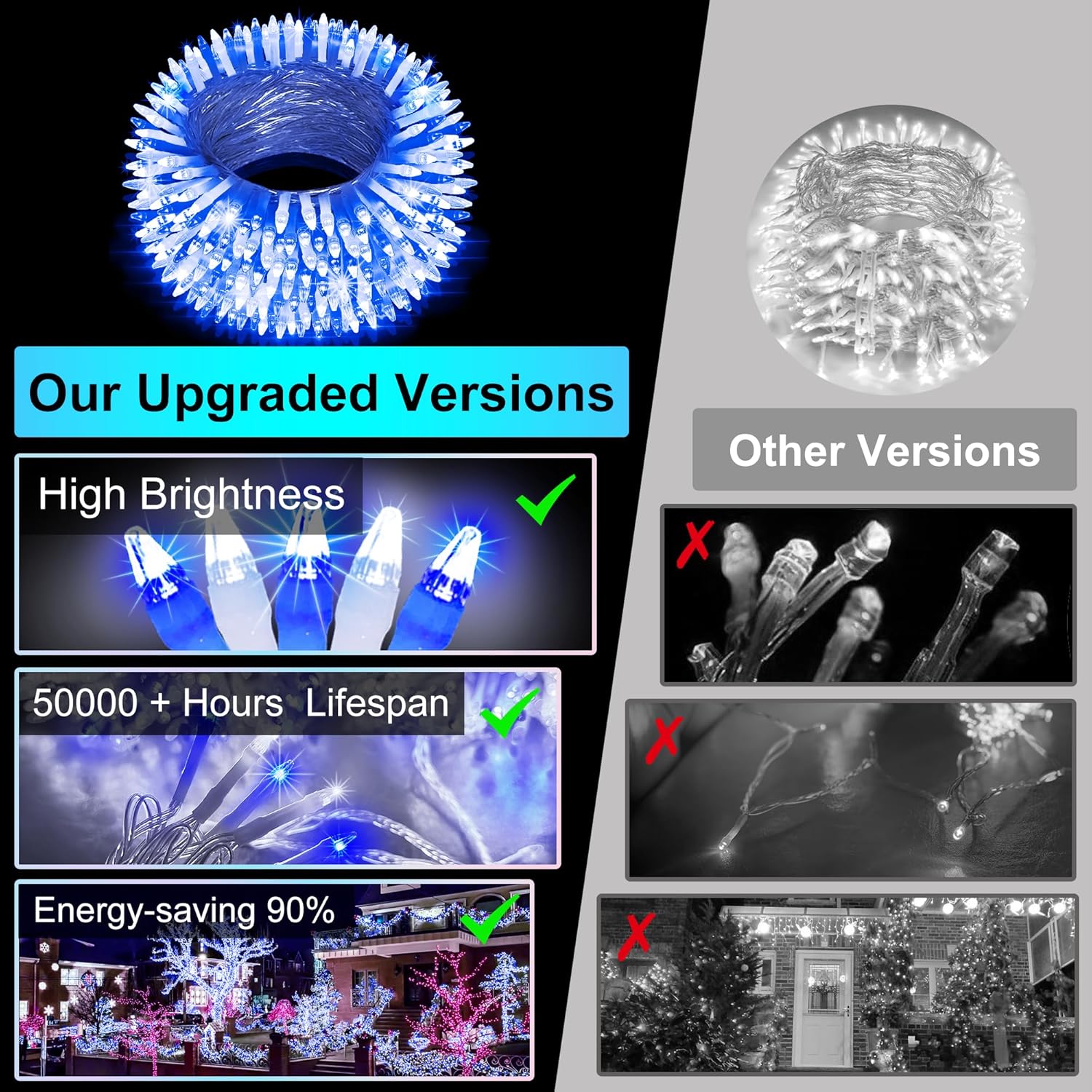 350LED Christmas Lights Indoor Outdoor, 90ft 12 Modes Blue and Cool White LED String Lights with Timer Dimmable, Waterproof Tree Lights for Xmas Patio Yard Fence Wedding Bedroom Garden Decor