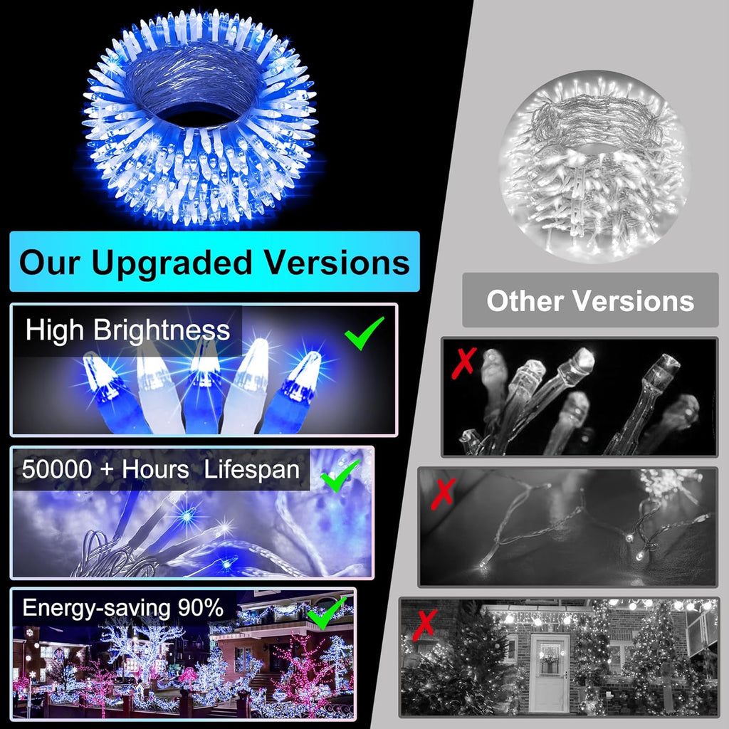 750LED Christmas Lights Outdoor Use, 240ft 12 Modes Blue and Cool White LED String Lights with Timer Dimmable, Waterproof Christmas Tree Lights for Xmas Patio Yard Fence Balcony Garden Decor