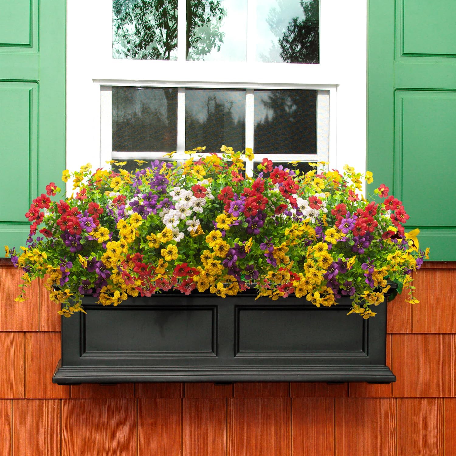 Artificial Fake Plants Flowers for Outdoor Spring Decoration, 16 Bundles Faux Silk Colorful Daisy UV Resistant Realistic for Outside Porch Patio Home Yard Garden Planters Pots Window Box(Mix)