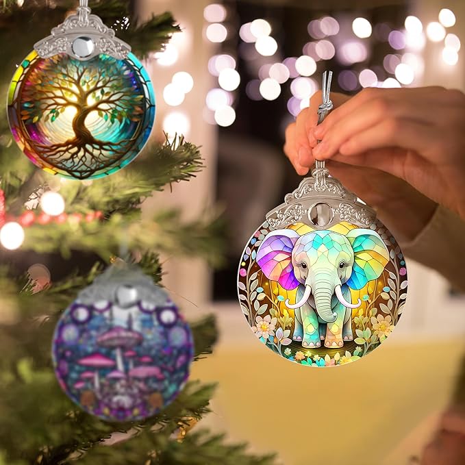 Stained Glass Suncatcher, Jocidea Elephant Ornament, Christmas Ornaments, Holidays Ornaments, Christmas Tree Decor, Elephant Decor for Home, Elephant Gifts