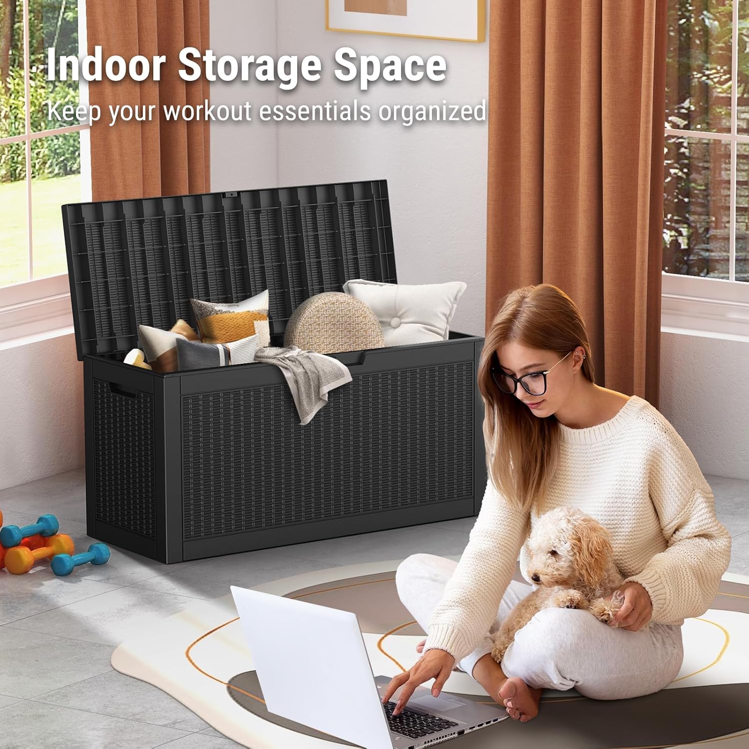 Mars Villa 60 Gallon Deck Box, Outdoor Storage Box Waterproof, Outside Resin Storage Bin for Outdoor Patio Furniture Cushions, Pool Supplies, Garden Tools, UV-Resistant and Weatherproof, Rattan Black