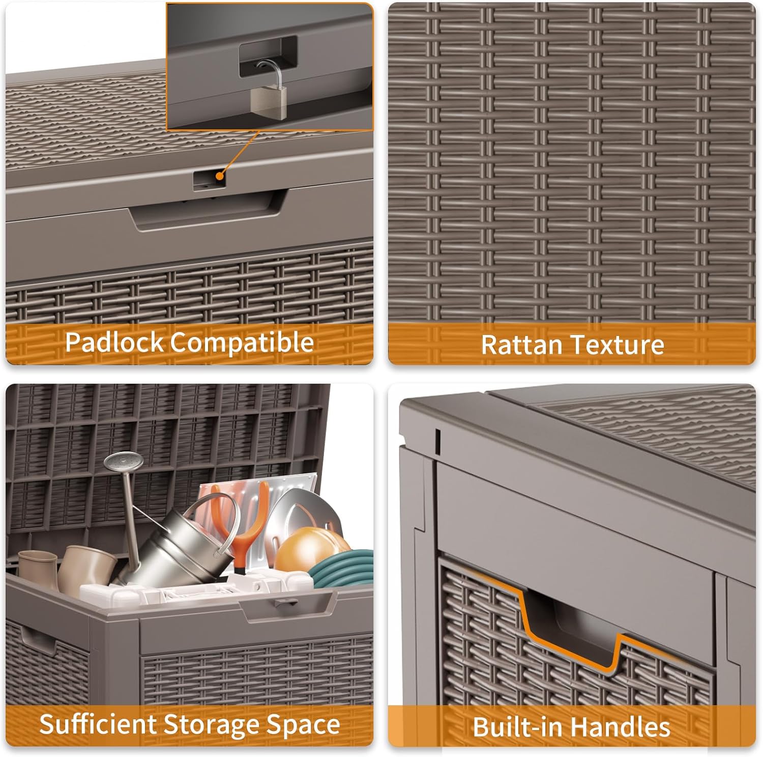 30 Gallon Resin Deck Box, Lockable Patio Outdoor Storage Box for Furniture, Garden Tools and Tools Storage, Waterproof Outside Storage Boxes - Grey