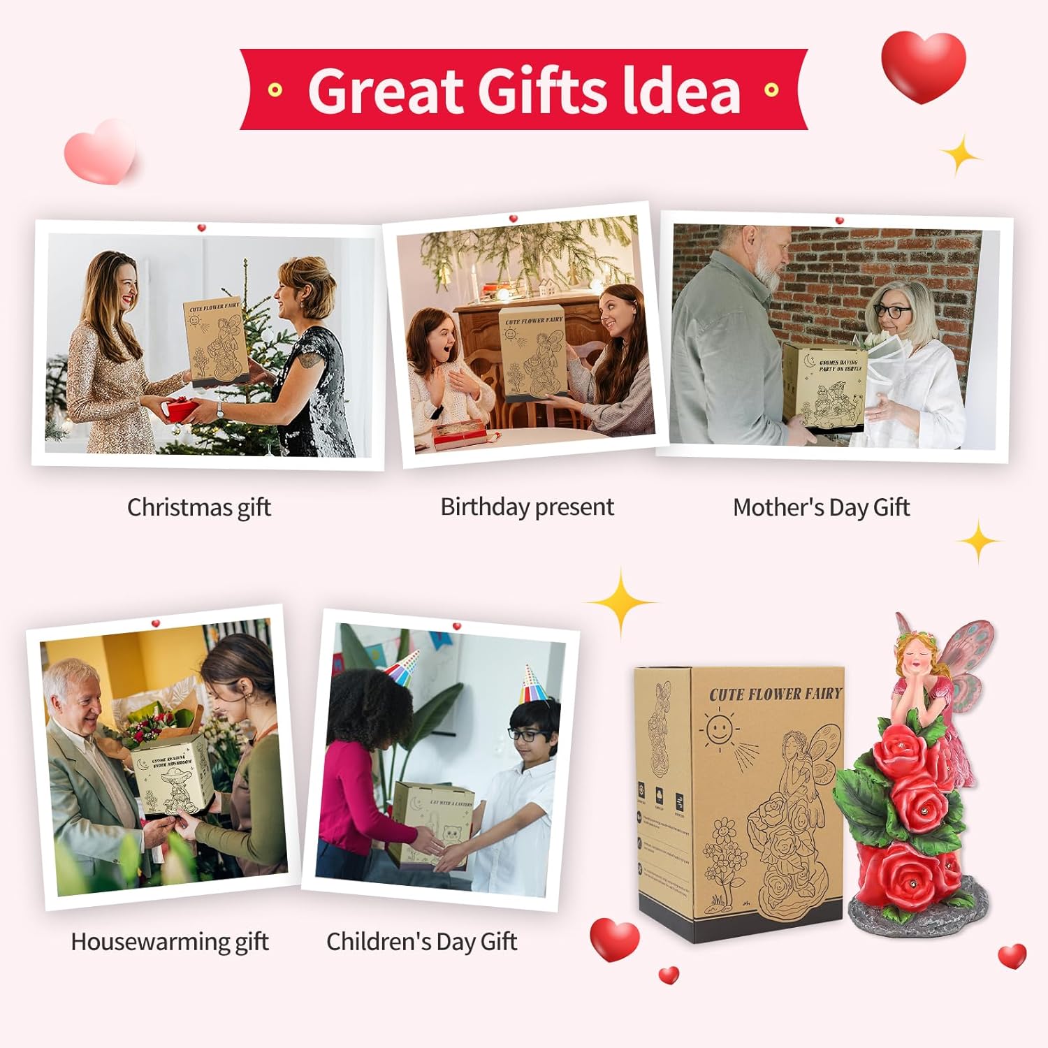 Solar Garden Outdoor Statues Cute Flower Fairy with 7 LED Solar Figurine for Lawn,Patio, Balcony, Yard Unique Housewarming Gift, for Woman, Mom, Grandma