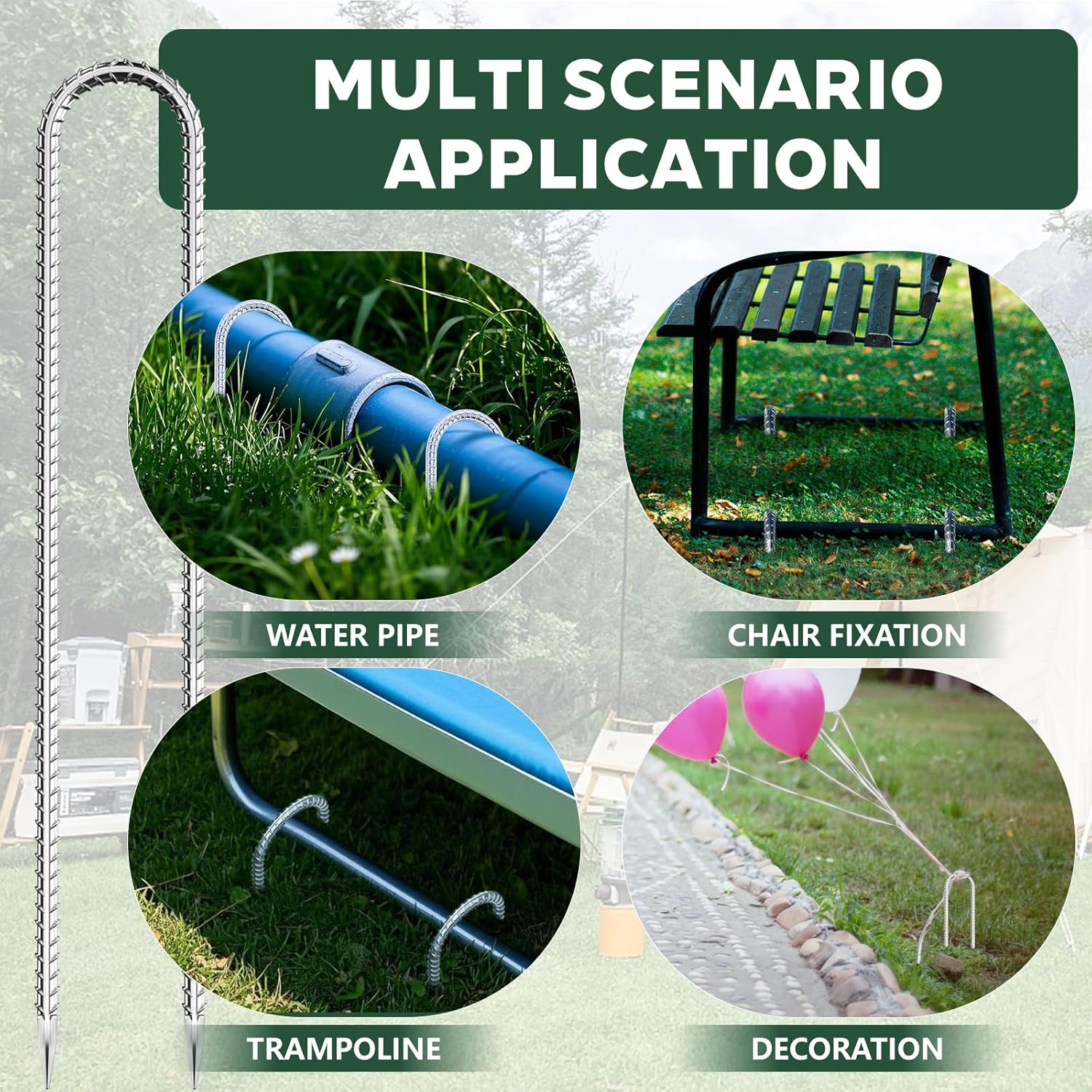 10 Pieces Trampoline Stakes Anchors High Wind Heavy Duty,U Shaped Garden Hooks Stakes for Ground,Trampoline Tie Downs Anchor Kit,Bounce Horseshoe House Stake,Rebar Camping Tent Stakes,12 Inch Long