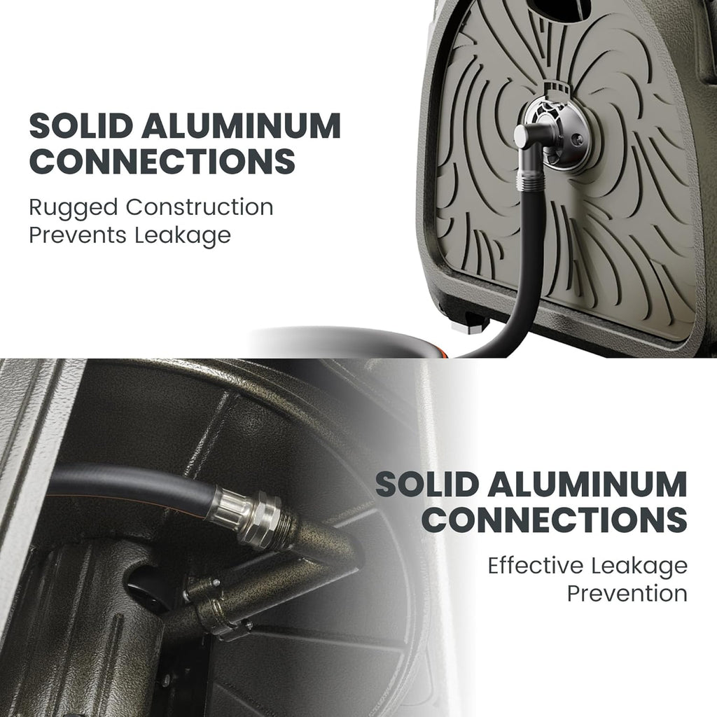 Giraffe Tools SW5-100ft Metal Hose Reel Box, 100 ft Rubber Hose Garden Hose Storage Heavy Duty Reel Hideaway, Crank Handle, 100ft 5/8" Hose, Green