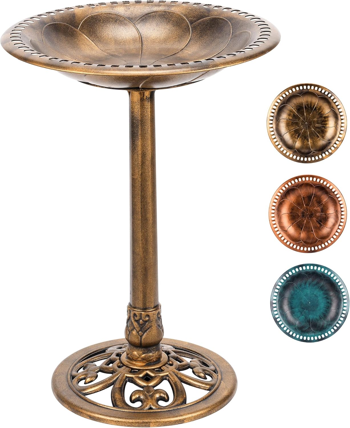 Bird Bath 28 Inch Height, Polyresin Standing Antique Birdbath for Outdoor Garden Decor, Gold