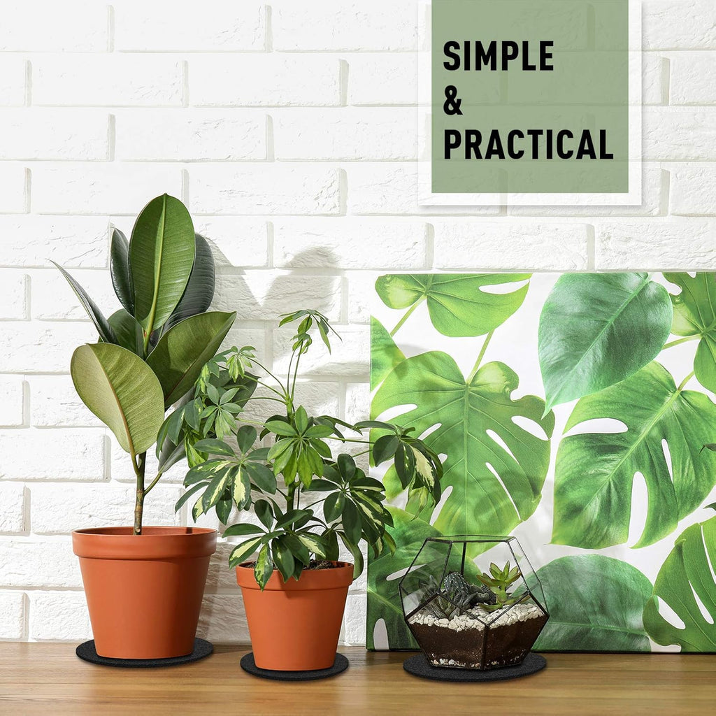 Patelai 8 Pieces Black Plant Coasters 4 Sizes Felt Cork Plant Reversible Round 4/6/ 8/10 Inch Fabric Cork Trivets Pads for Drinks Absorbent Waterproof Tray Pot for House Indoor