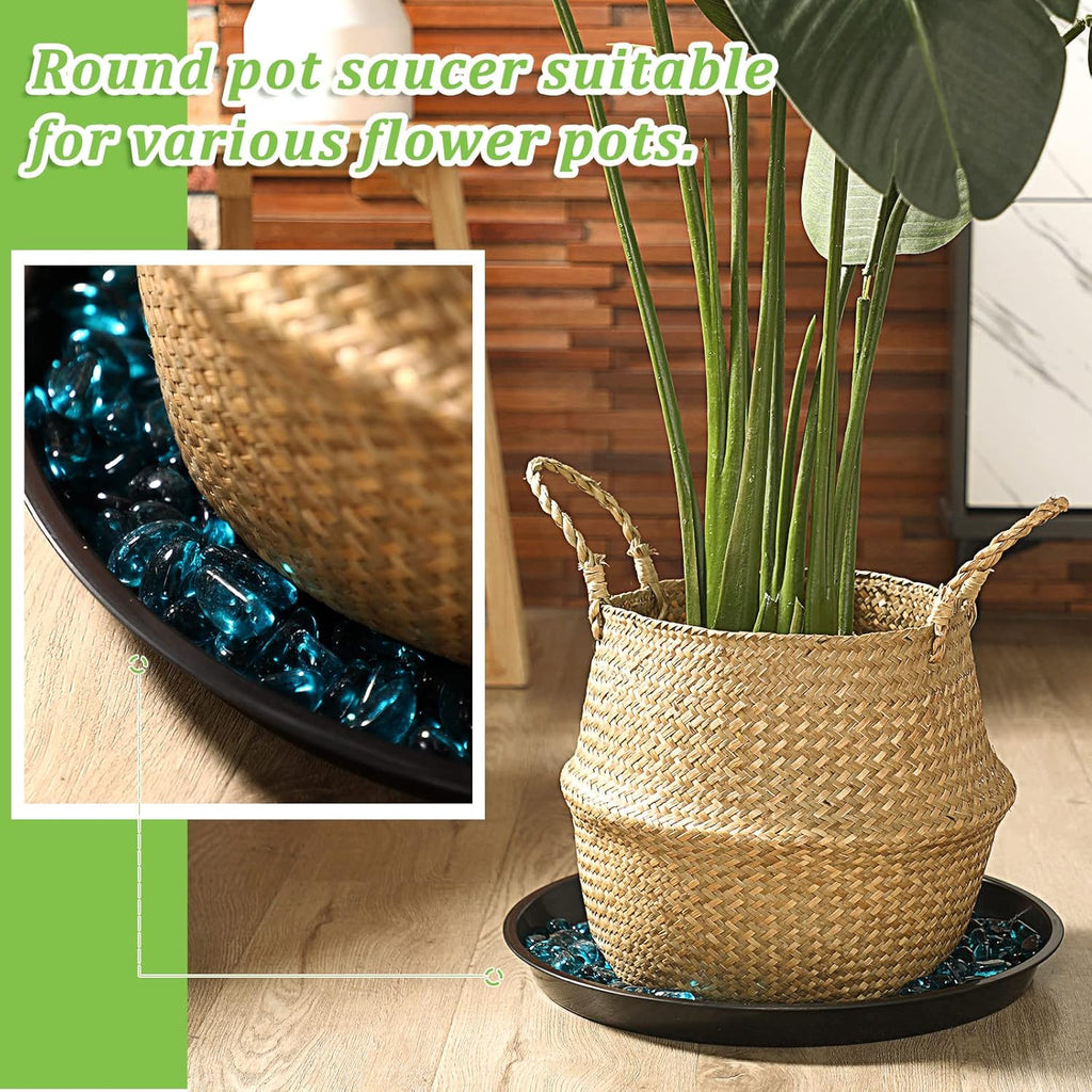 Eccliy 12 Pcs Plastic Plant Saucers Round Plant Tray Large Flower Pot Heavy Duty Planter Water Trays Thick Planter Drip Saucers for Indoors and Outdoors(16 Inch,Black)