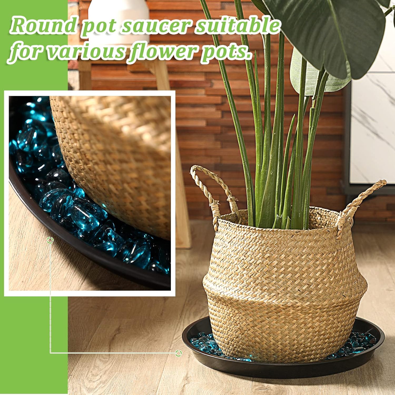 Eccliy 12 Pcs Plastic Plant Saucers Round Plant Tray Large Flower Pot Heavy Duty Planter Water Trays Thick Planter Drip Saucers for Indoors and Outdoors(16 Inch,Black)