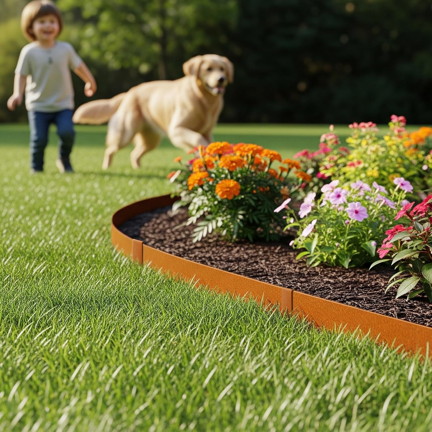 Worth Garden 20ft. Galvanized Steel Landscape Edging - 6-Pack 6.5" x 40" Metal Edging for Landscaping with 7 Stakes, Rust-Like Powder Coating Hammer-in Lawn Edging for Yard Pathway Divider