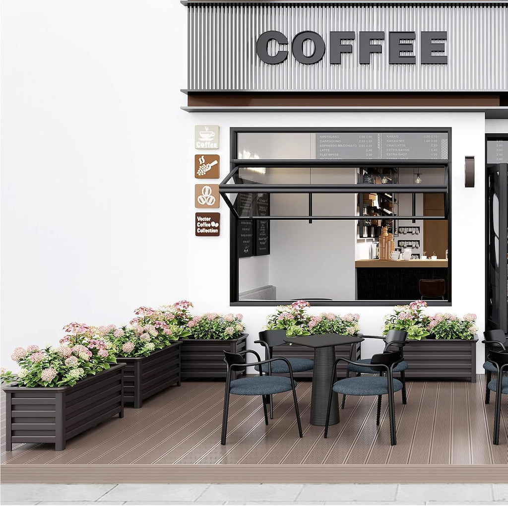 Aluminum Rectangular Outdoor Planter 39.36" Long Box Planter for Patio Porch Indoor Outdoor Weather-Resistant Large Planters with Drainage Hole for Flowers, Dark Brown, 19.68"D x 39.36"W x 19.68"H