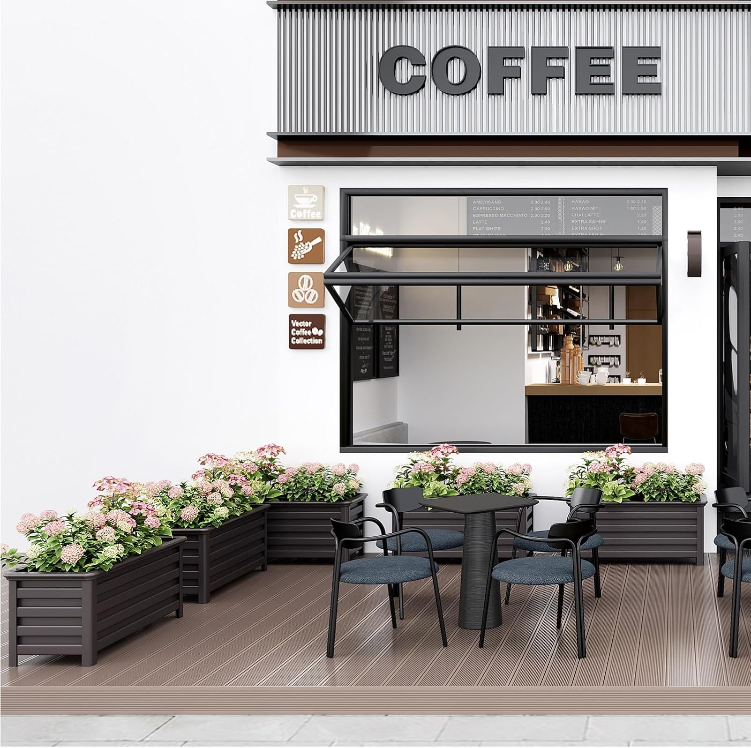 Aluminum Rectangular Outdoor Planter 39.36" Long Box Planter for Patio Porch Indoor Outdoor Weather-Resistant Large Planters with Drainage Hole for Flowers, Dark Brown, 19.68"D x 39.36"W x 19.68"H