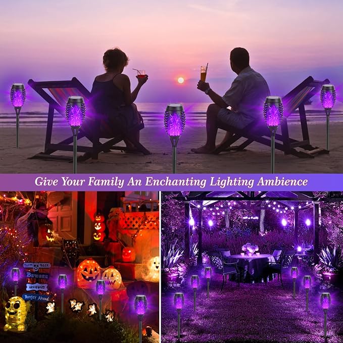 Solar Lights Outdoor, 8Pack Solar Torch Light with Flickering Flame for Garden Decor, Waterproof Outdoor Lighting Landscape, LED Flame Torches for Outside Patio Pathway Yard Decorations