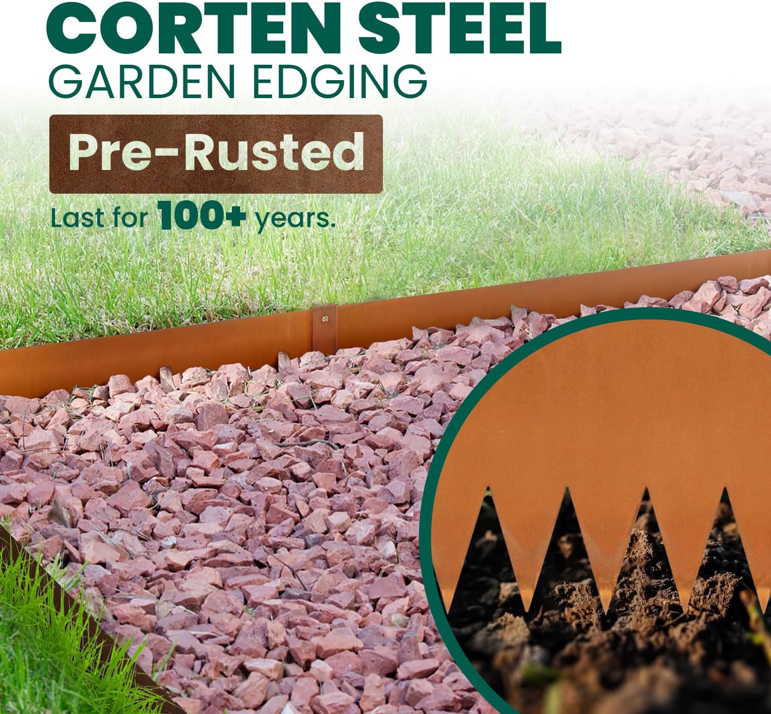 Corten Steel Landscape Edging Metal Edging Landscaping Garden Edging Steel Landscaping 40 Inch Strips 8 Inch Lawn Edge Border Rust Patina Hammer-in for Yard Lawn 6 pcs