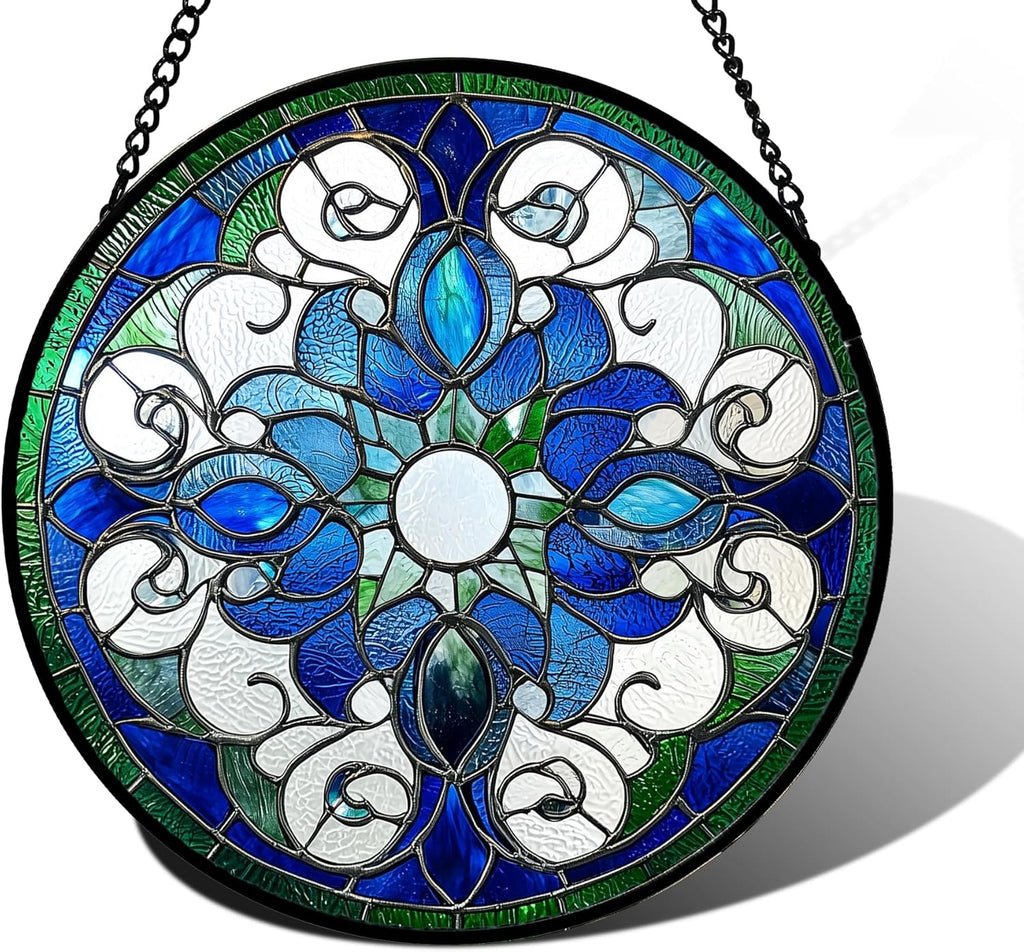 Stained Glass Window Hanging, Boho Style Sun Catchers Diamond Glass Panel Hangings Tiffany Suncatcher Decor for Birthday for Women, Men, Wife, Aunt, and Mom 11.8x11.8 in