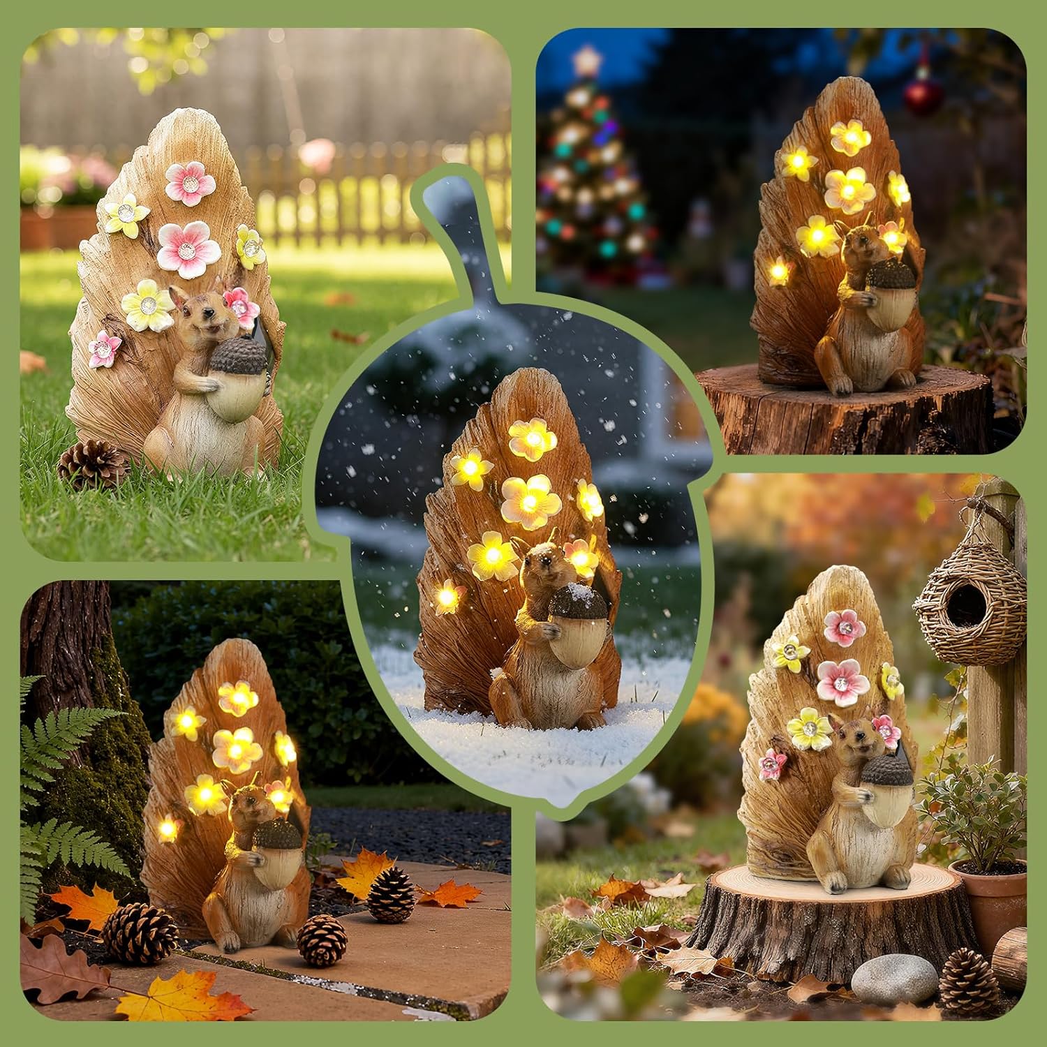 Solar Squirrel with Acorn Statue Light, Weatherproof Resin Animal Figurine Light Garden Decor Auto On/Off - Woodland Gift for Patio & Yard