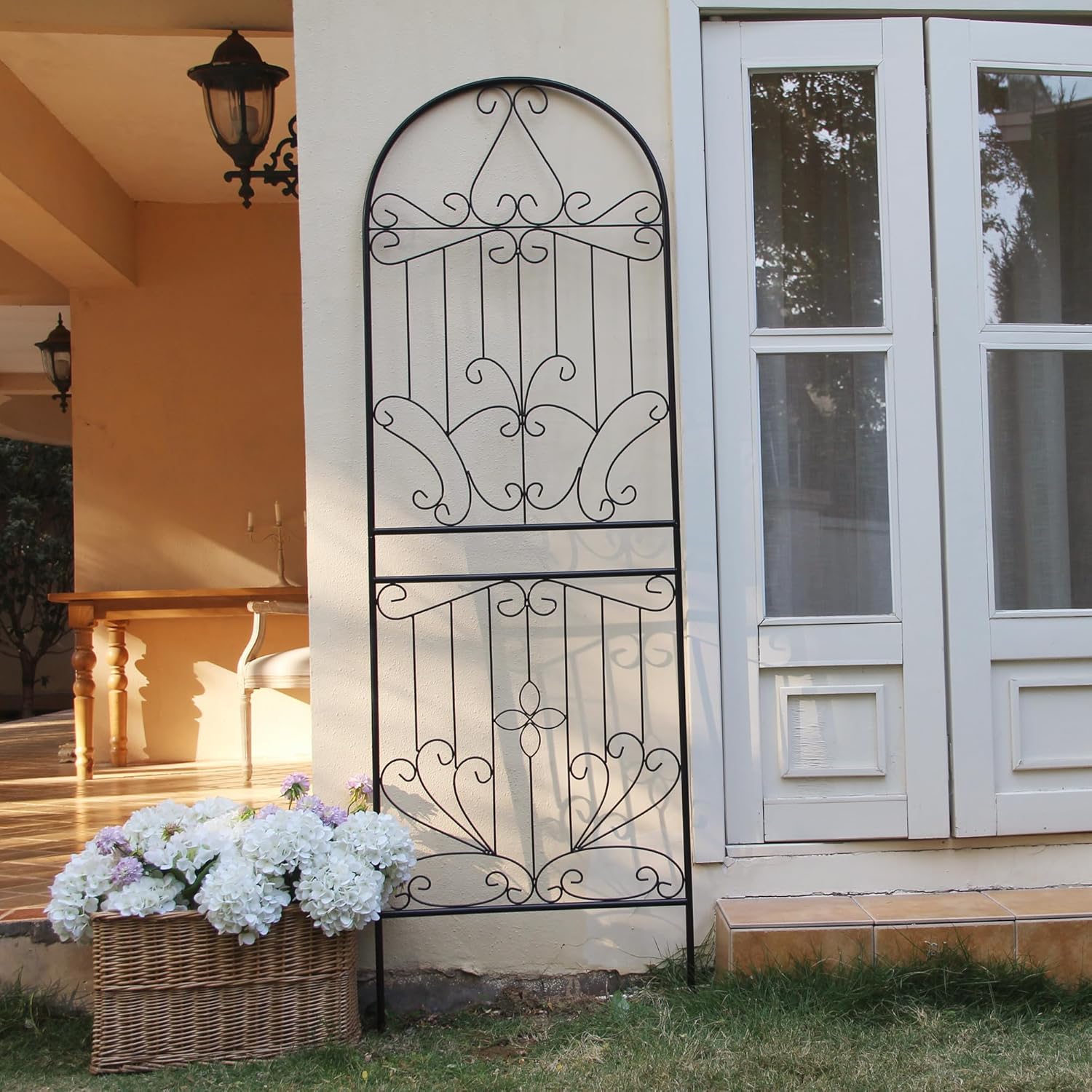SCENDOR Metal Trellis 82.7" H x 26.7" W Powder-Coated Black Attractive Plant Support Garden Trellis Stylish Garden Addition Lattice Outdoor Yard Décor Roses Vine Ivy Clematis Trellises Black 1 Pack