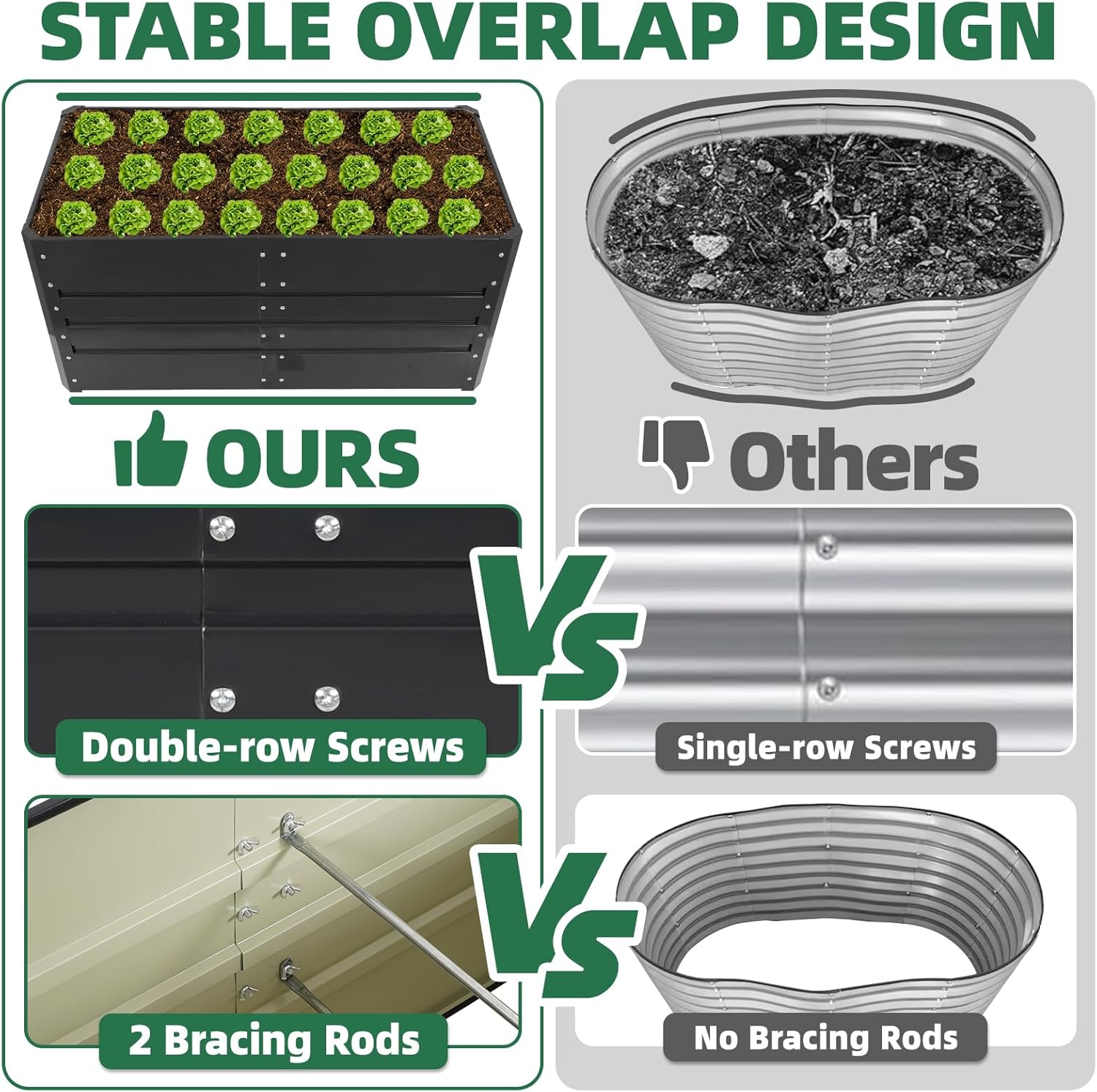 G GOOD GAIN 4x2x1.8ft Raised Garden Bed - Metal Planter Box Outdoor with Weed Barrier Fabric | Deep Root Raised Beds for Gardening Vegetables Flowers Herb Fruits (Dark Gray)