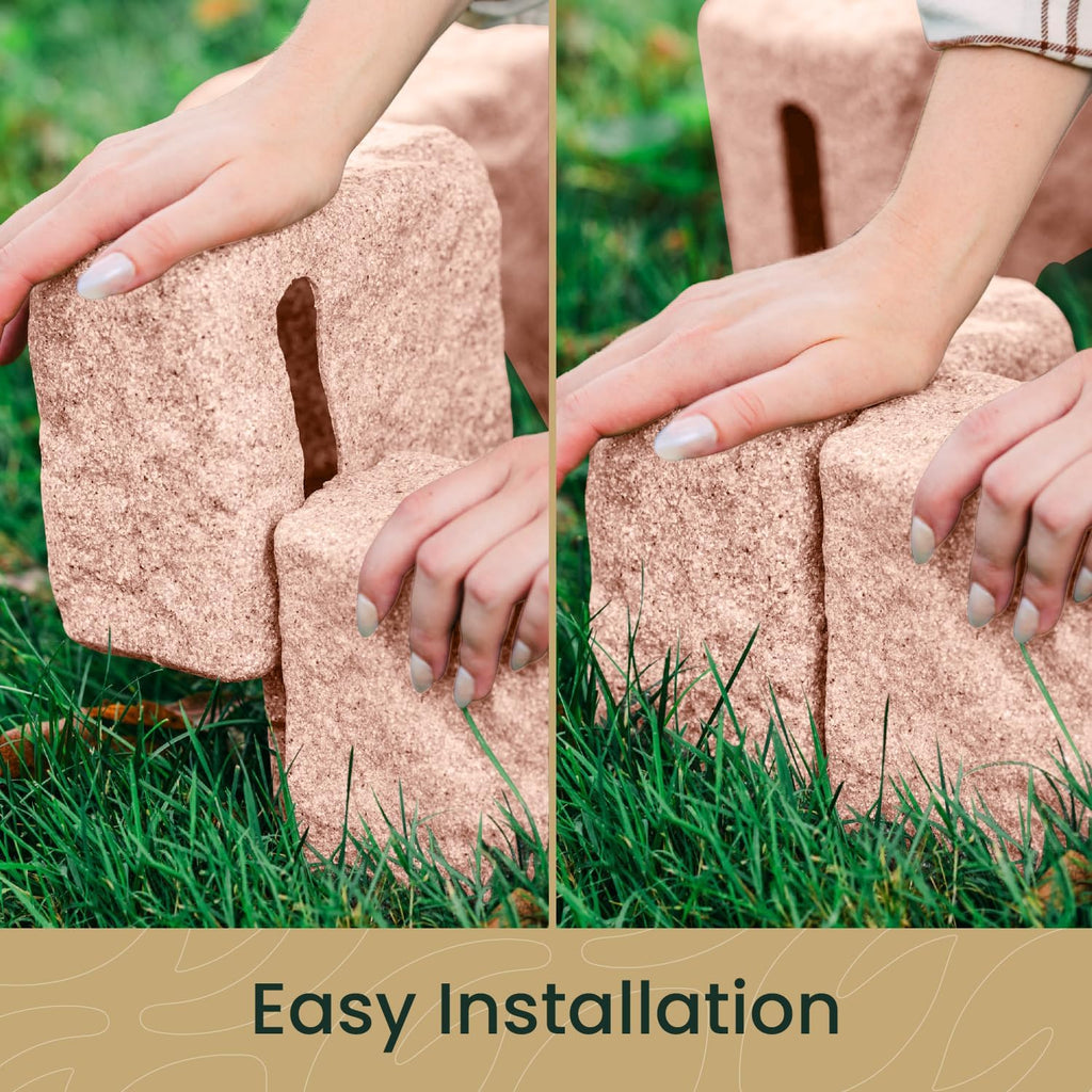 Beuta Landscape Edging | Garden Edging Border | Faux Stone Blocks for Lawn Edging, Flower Beds & Yard Edging – 10 Pack | Each Section Has 6 Blocks 48" L x 4" W x 6.5" H | 20 Spikes | Sandstone