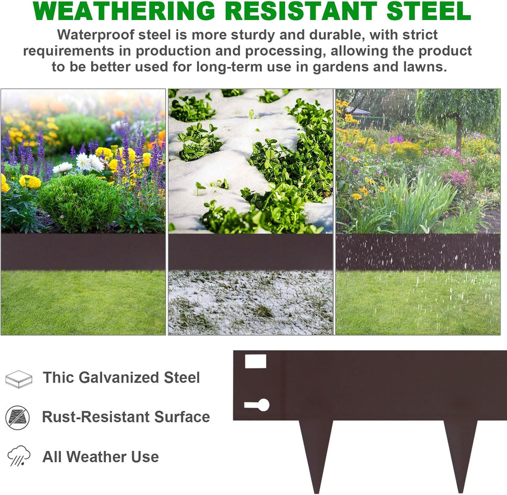 5 Pack Steel Landscape Edging,Metal Landscape Edging 40 Inch Strips, Brown Metal Garden Edging 7 inch Depth, Steel Edging for Landscaping, Brown