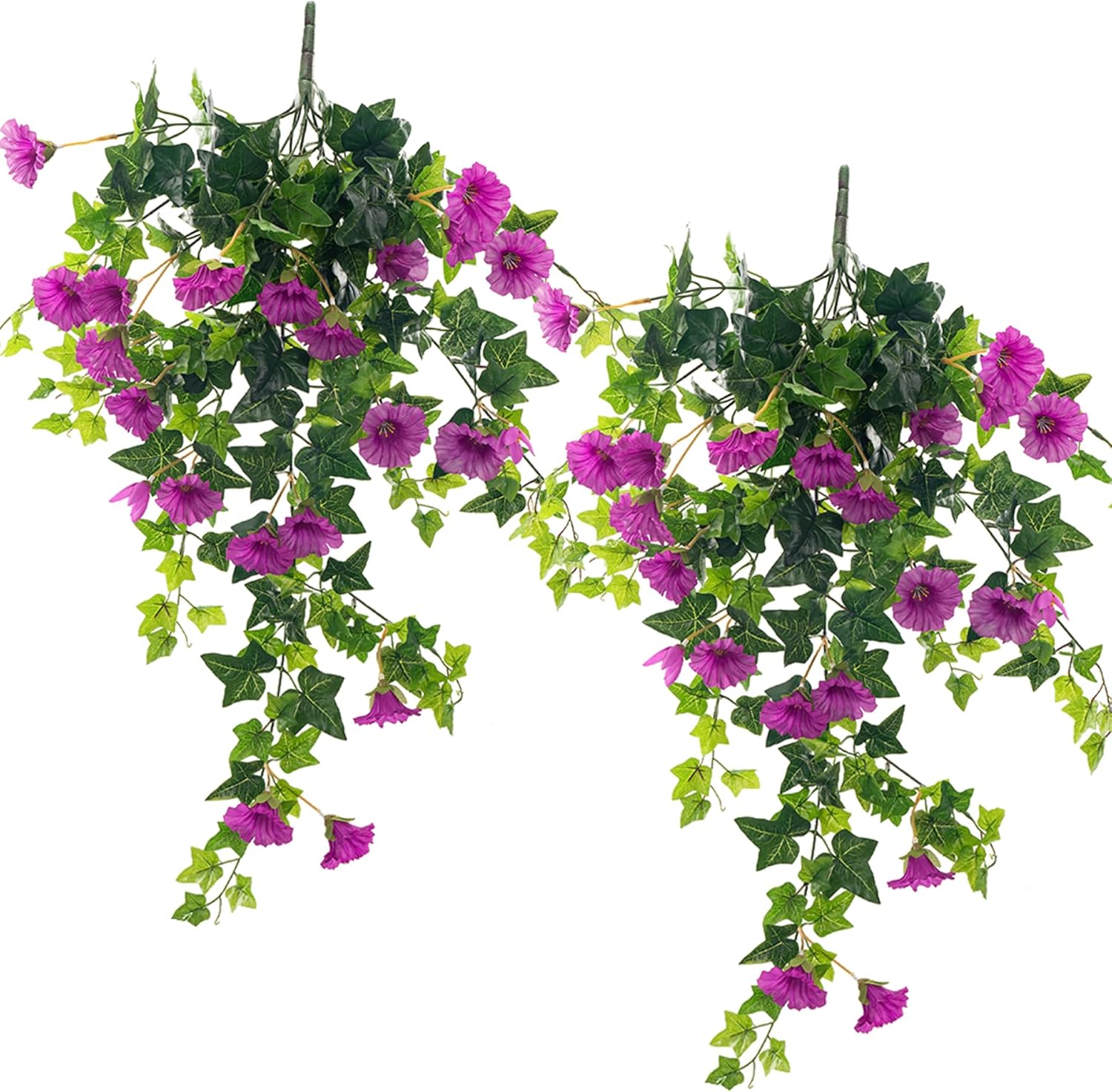 Artificial Flowers Faux Outdoor Plants Artificial Petunias for Outdoors Uv Resistant Fake Petunias Plants Hanging Flower Patio Decor Outside Basket Realistic Silk Plant No Pot(Purple 2pcs)
