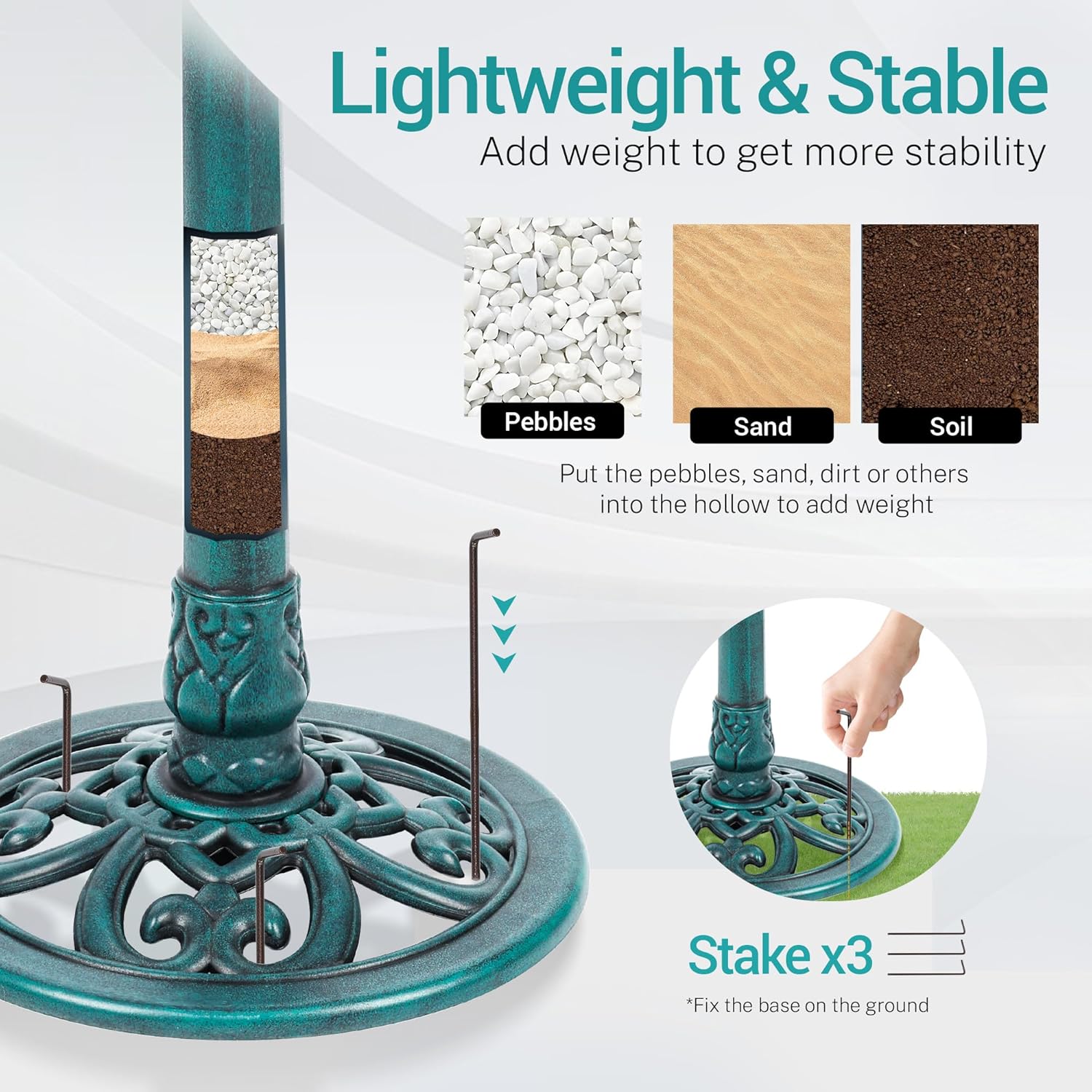 Bird Bath 28 Inch Height, Polyresin Standing Antique Birdbath for Outdoor Garden Decor, Green